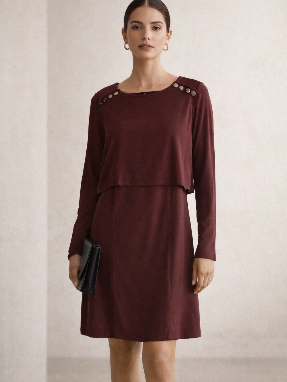 THE Kooples Crepe Viscose Shift Dress in Wine Color Size L
